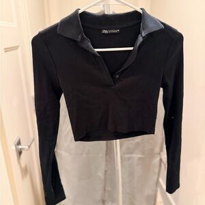 Zara Black Collared Crop Top